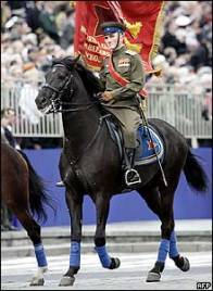 Cavalryman in Soviet wartime uniform on Red Square