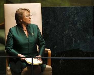 Chile&#39;s President Michelle Bachelet waits before addressing ...