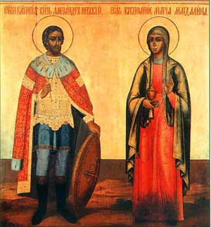 Святой князь Александр Невский и равноапостольная Мария Магдалина (икона XIXвека, Москва)